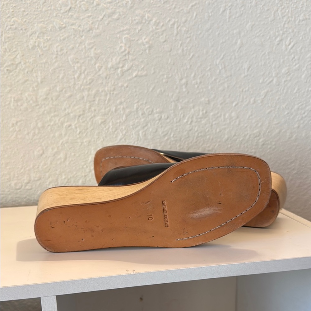 Rachel Comey Black Leather Wedge Mules with Wood Heel - Picture 6 of 7
